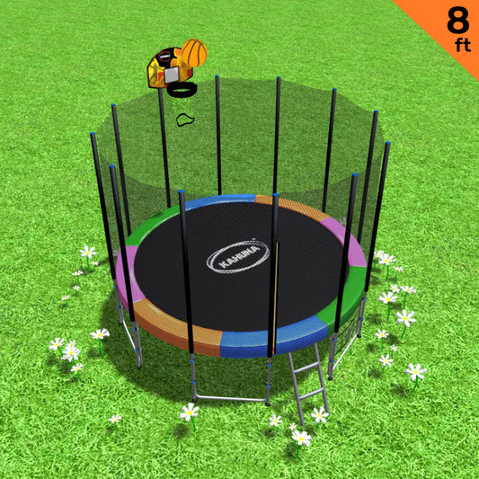 Blizzard 8ft Trampoline Rainbow with Basketball Set