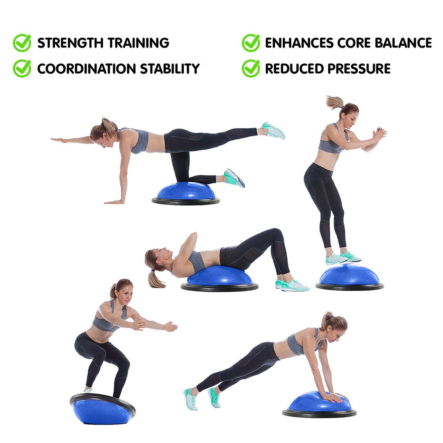 Powertrain Fitness Yoga Ball Home Gym Workout Balance Trainer - Blue