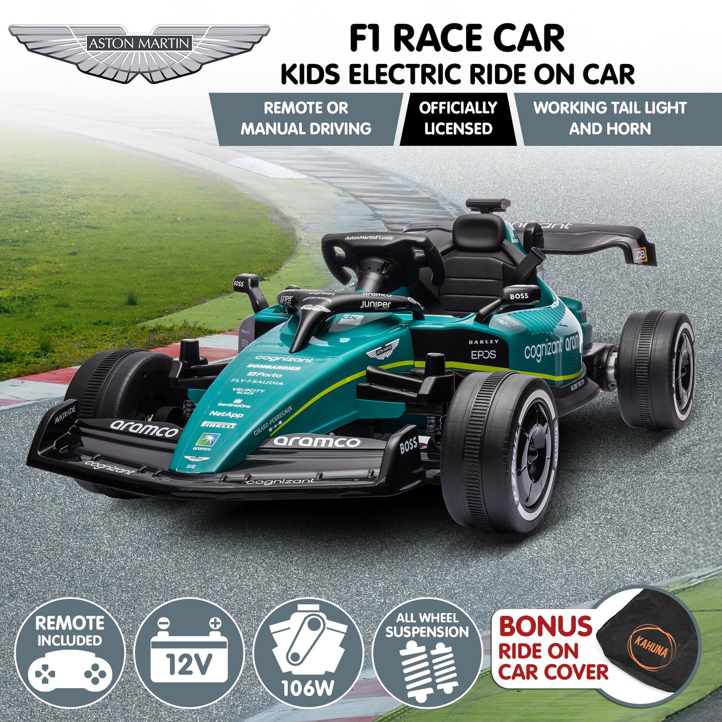 Aston Martin Aramco F1 Licensed Electric Kids Ride On Race Car