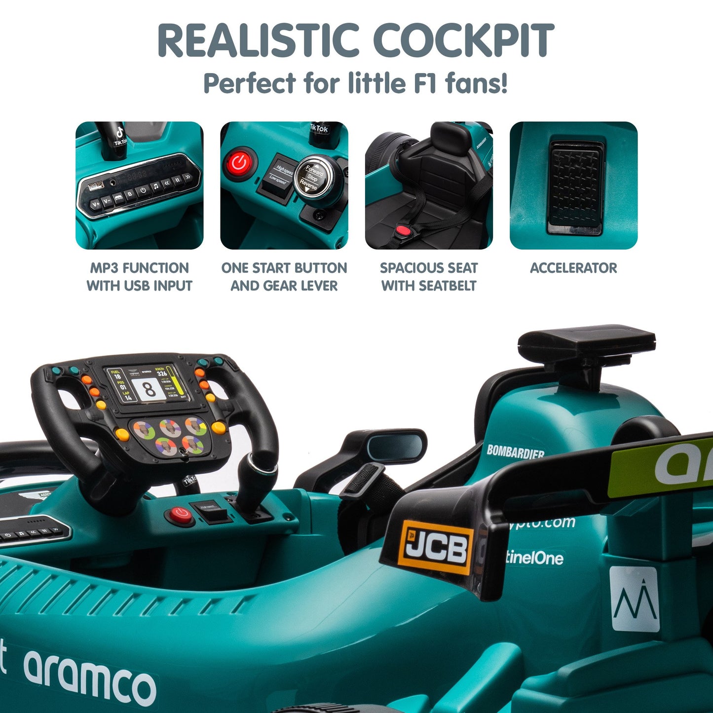 Aston Martin Aramco F1 Licensed Electric Kids Ride On Race Car