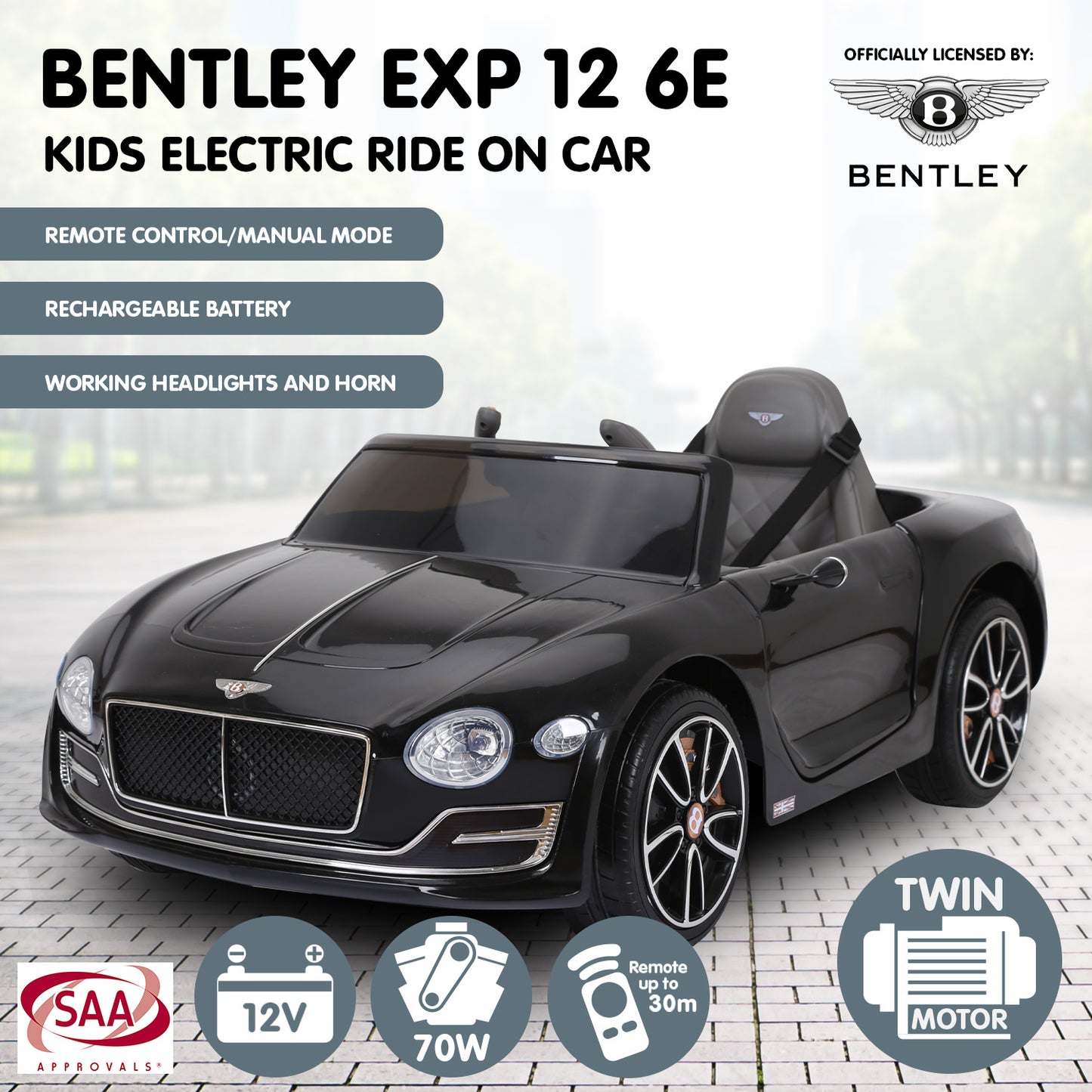 Bentley Exp 12 Licensed Speed 6E Electric Kids Ride On Car - Black