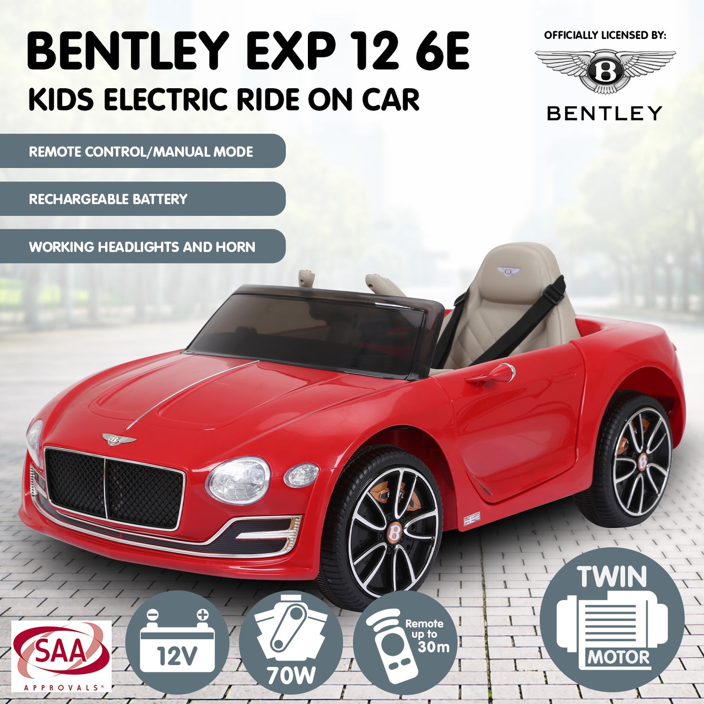 Bentley Exp 12 Speed 6E Licensed Kids Ride On Electric Car Red