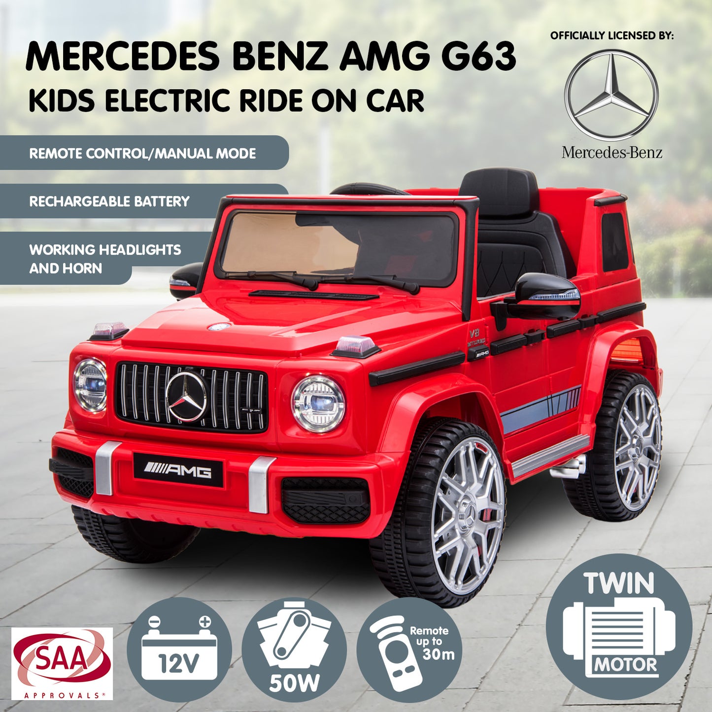 Mercedes Benz AMG G63 Licensed Kids Ride On Car Remote Control - Red