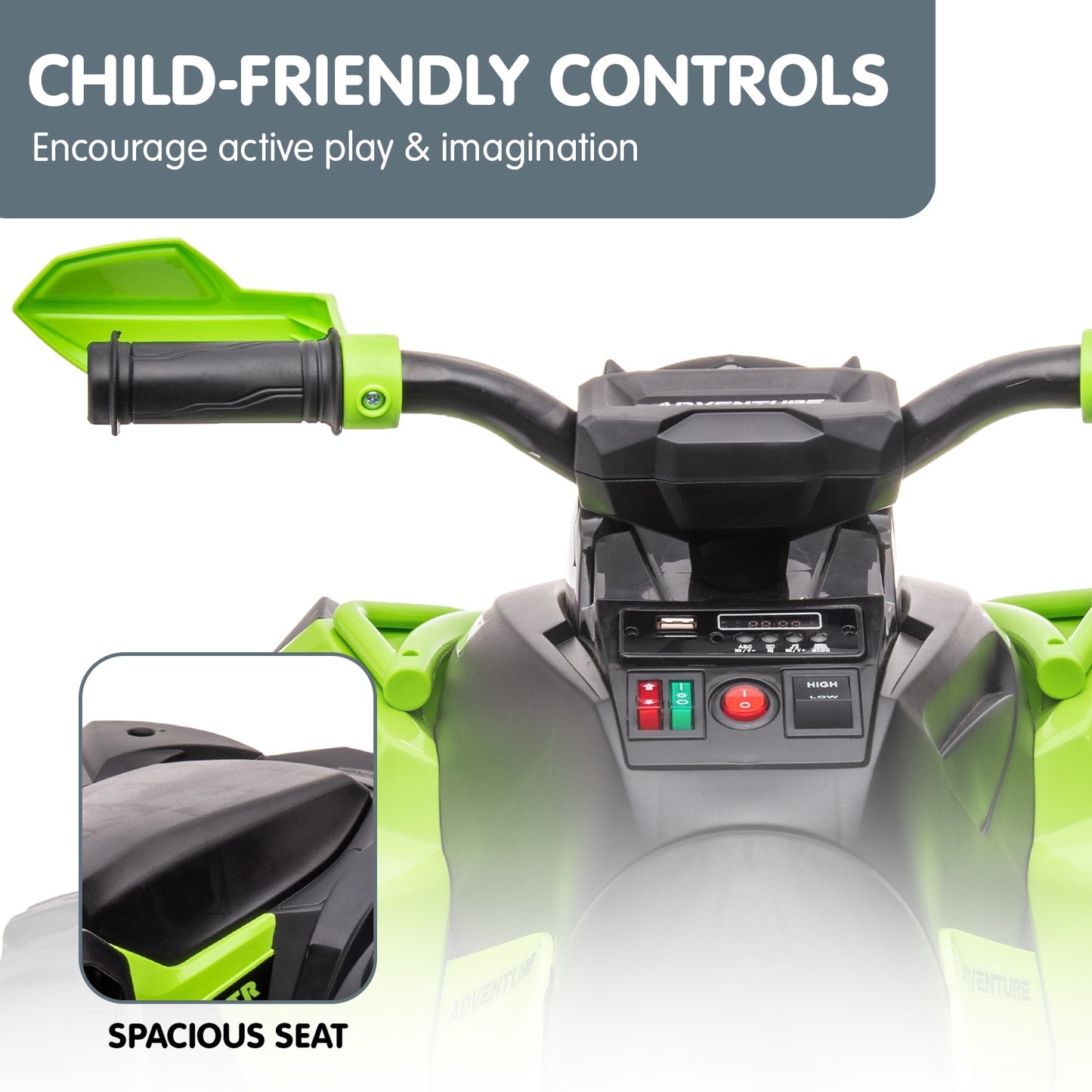 Kahuna GTS99 Kids Toy Electric Ride On Quad Bike Toy ATV 50W - Green