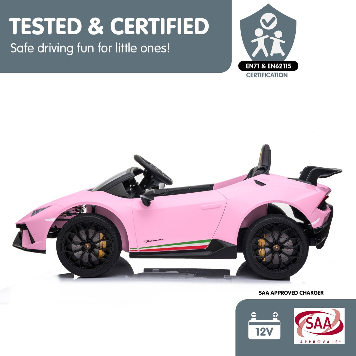 Kahuna Lamborghini Performante Kids Electric Ride On Car Remote Control Pink
