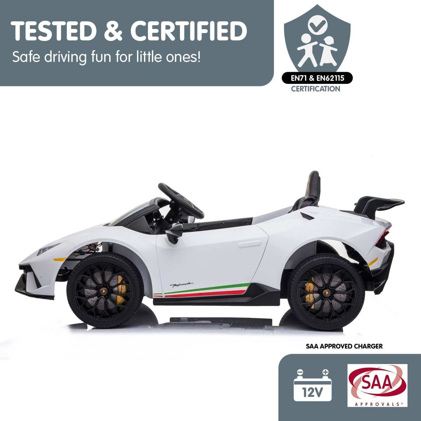 Kahuna Lamborghini Performante Kids Electric Ride On Car - White