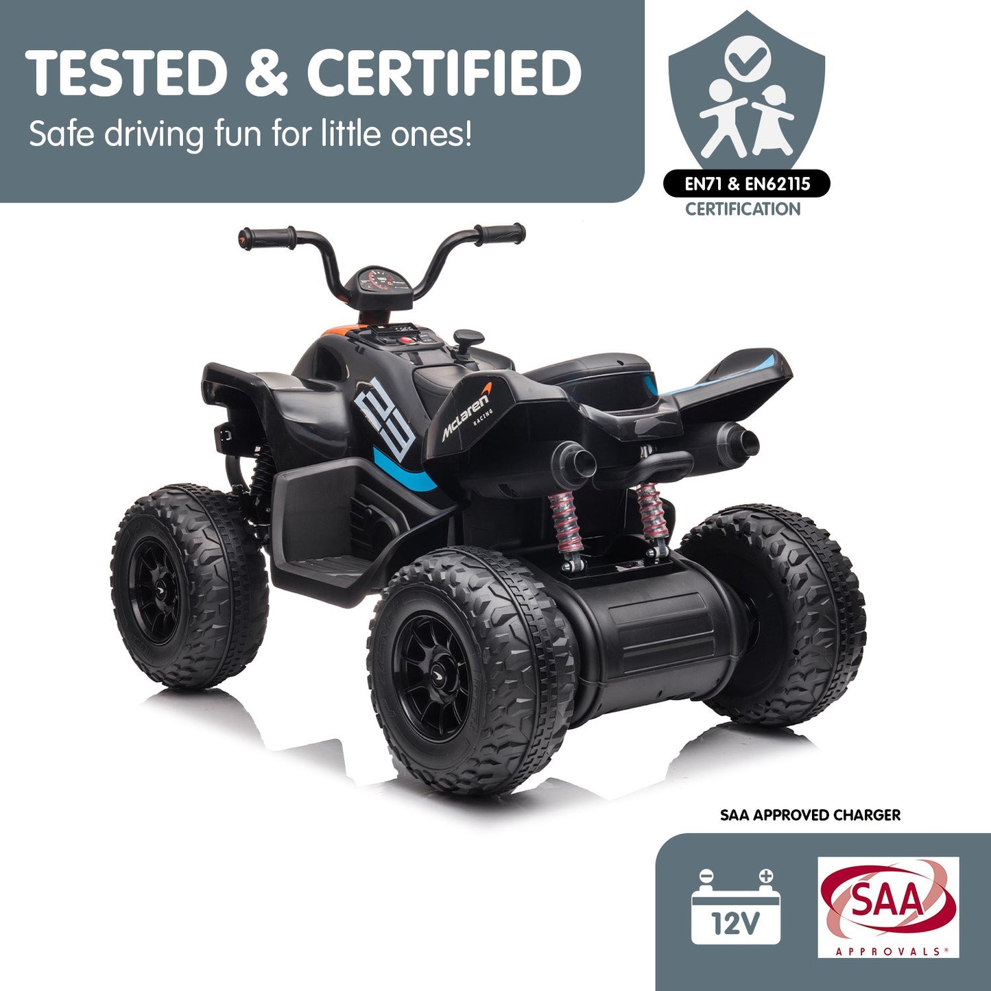 MCL35 McLaren Kids Toy Ride On Electric Quad Bike - Black