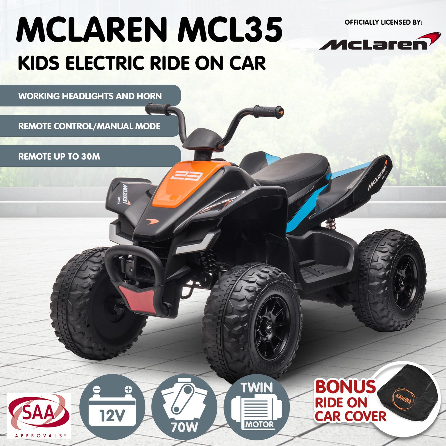 MCL35 McLaren Kids Toy Ride On Electric Quad Bike - Black