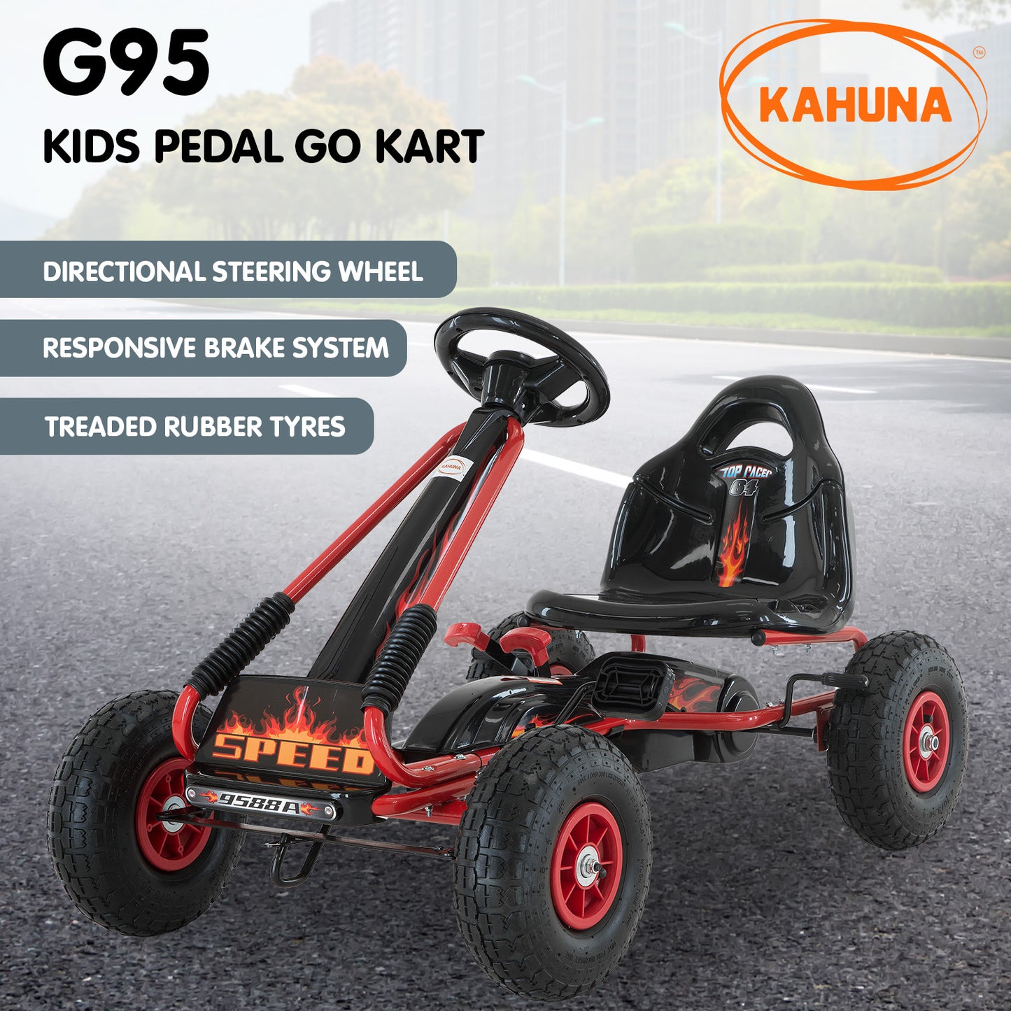 Kahuna G95 Kids Ride On Pedal-Powered Go Kart - Red