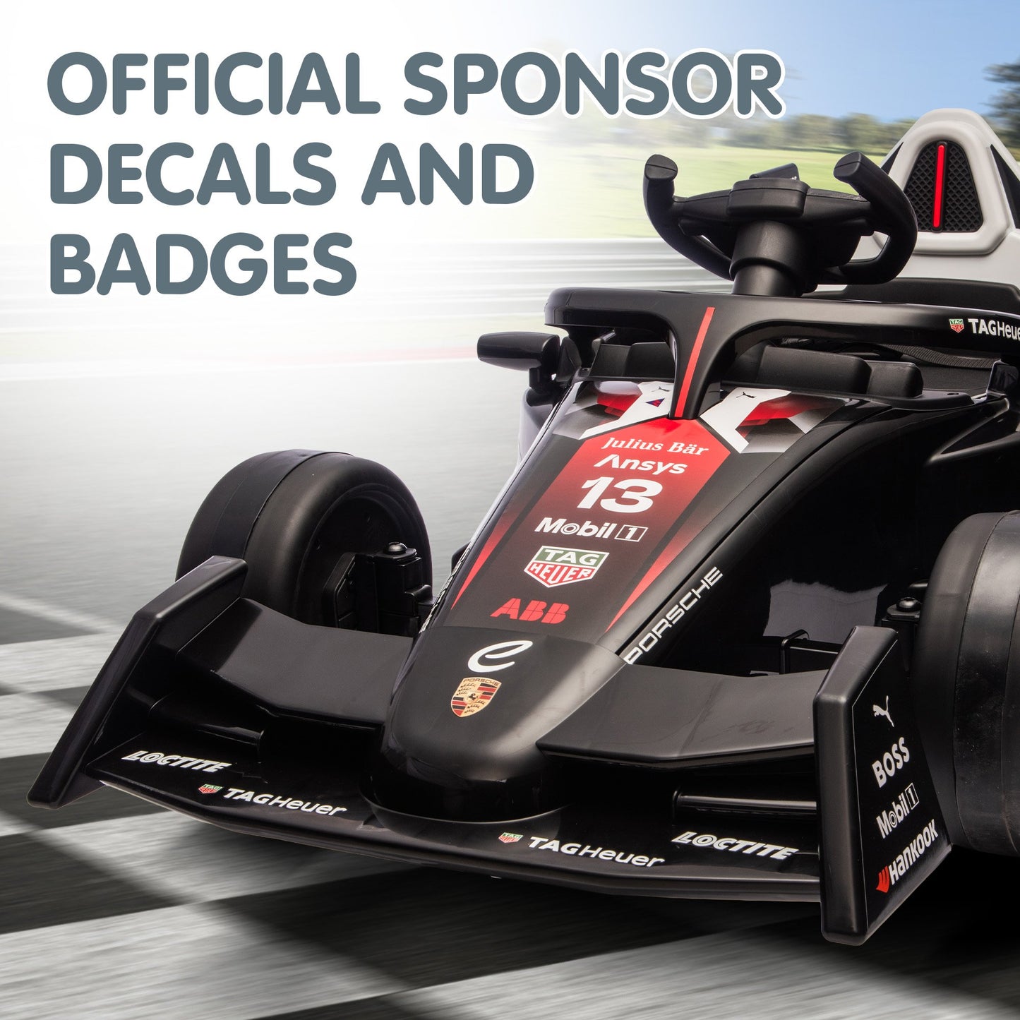 Kahuna Porsche Formula E Kids Electric Ride On Car Remote Control 60W Dual Motors MP3 Player Suspension & Seat Belt