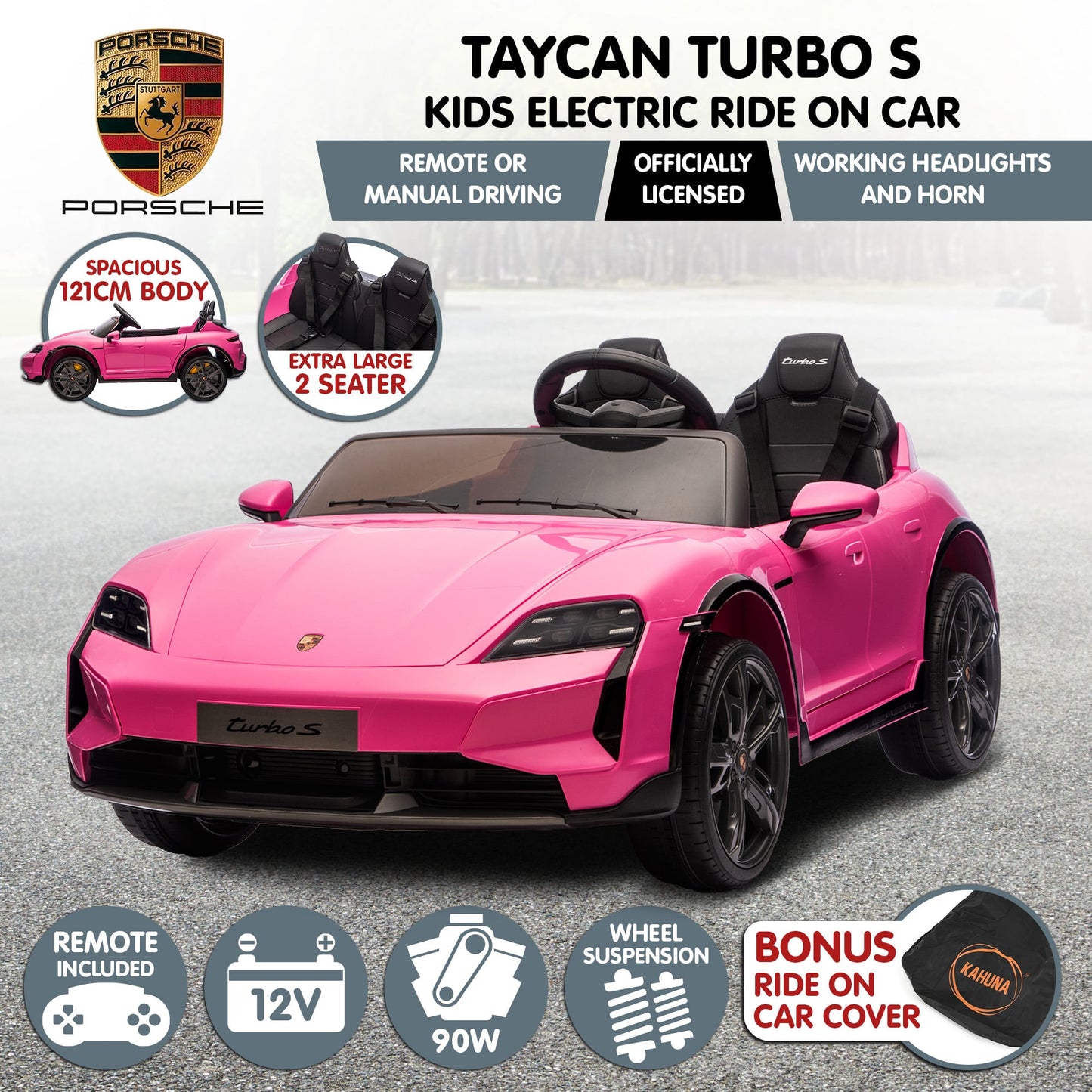 Kahuna Porsche Taycan Turbo S Kids Electric Ride On Car Remote Control 90W 2 Seater