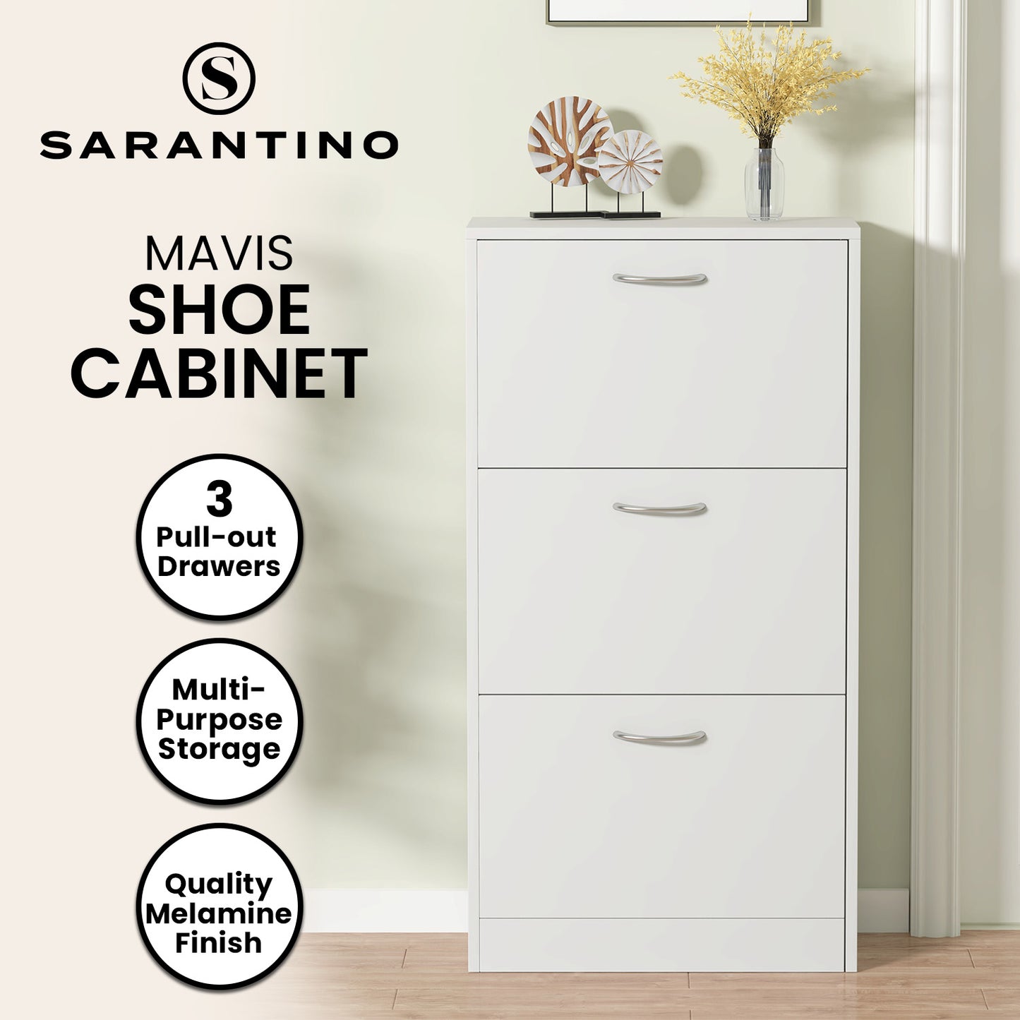 Sarantino Mavis Shoe Cabinet - White