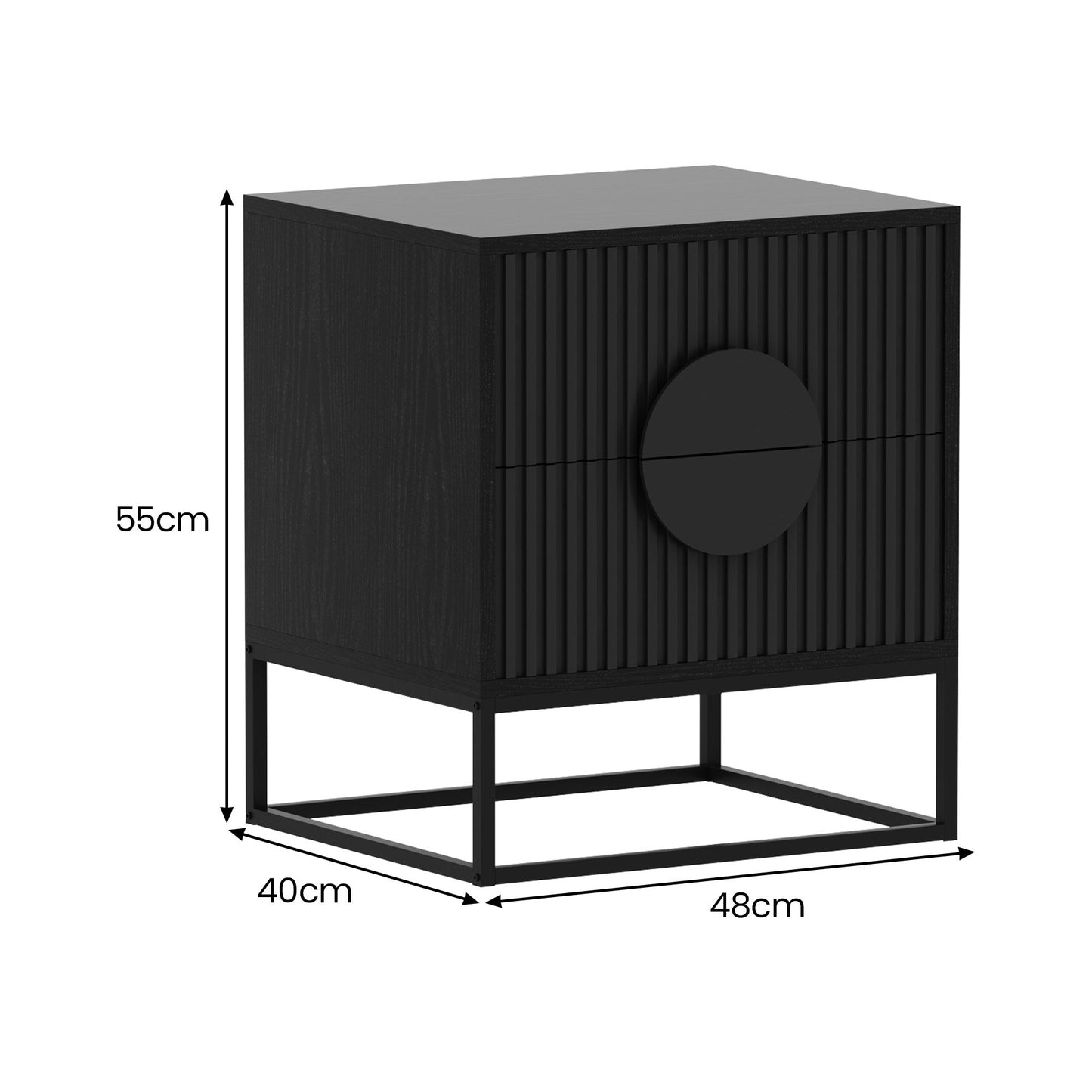 Sarantino Silvia Bedside Table with Black Handles and 2 Drawers