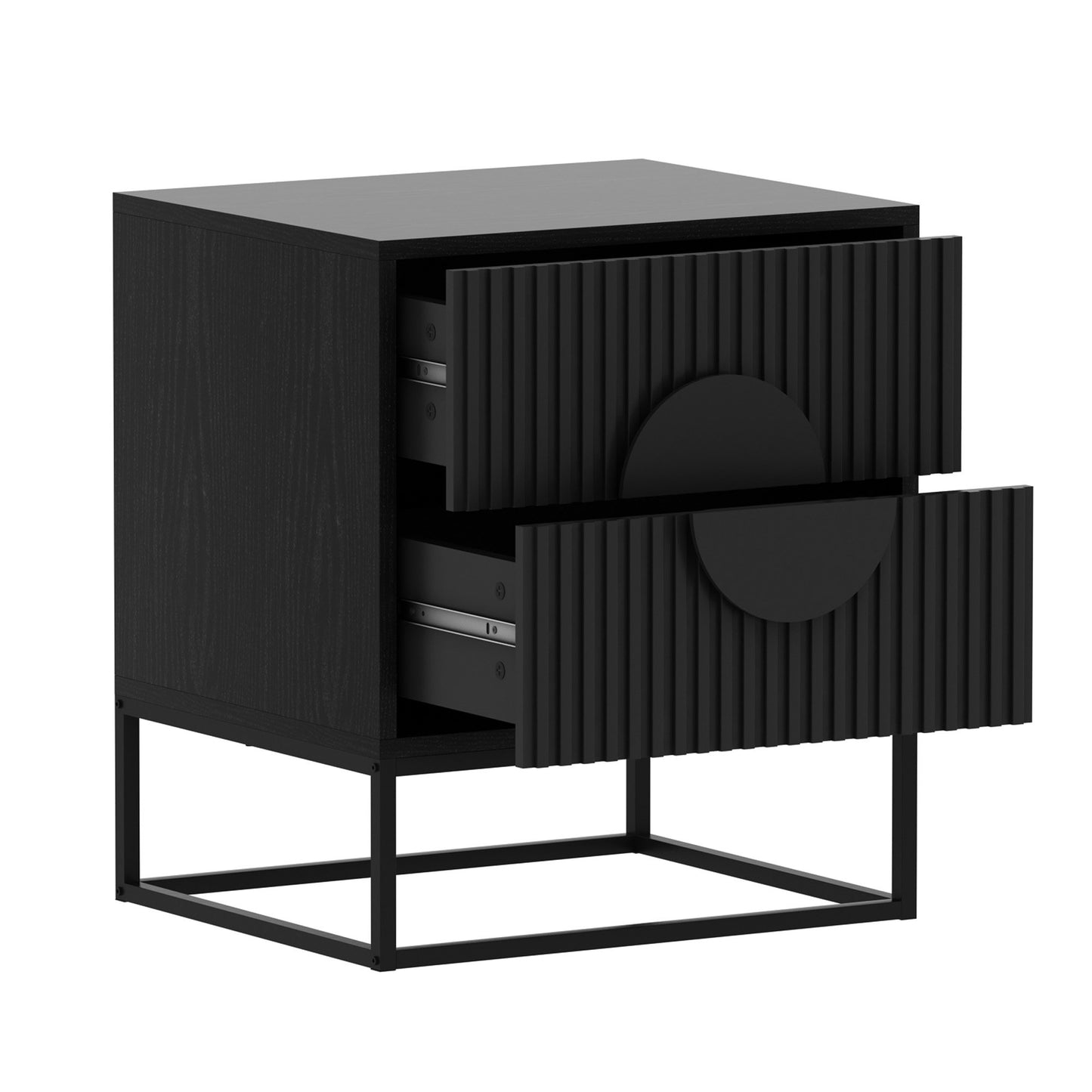 Sarantino Silvia Bedside Table with Black Handles and 2 Drawers