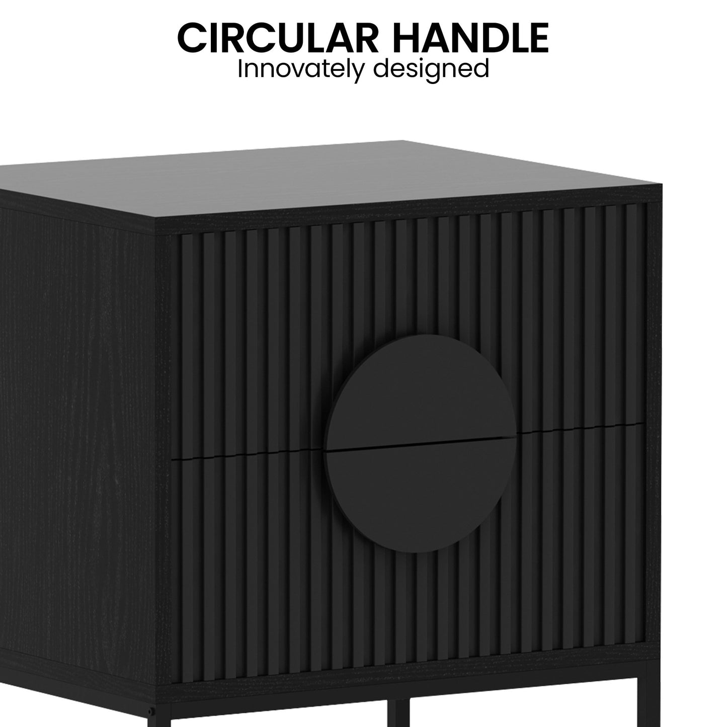 Sarantino Silvia Bedside Table with Black Handles and 2 Drawers
