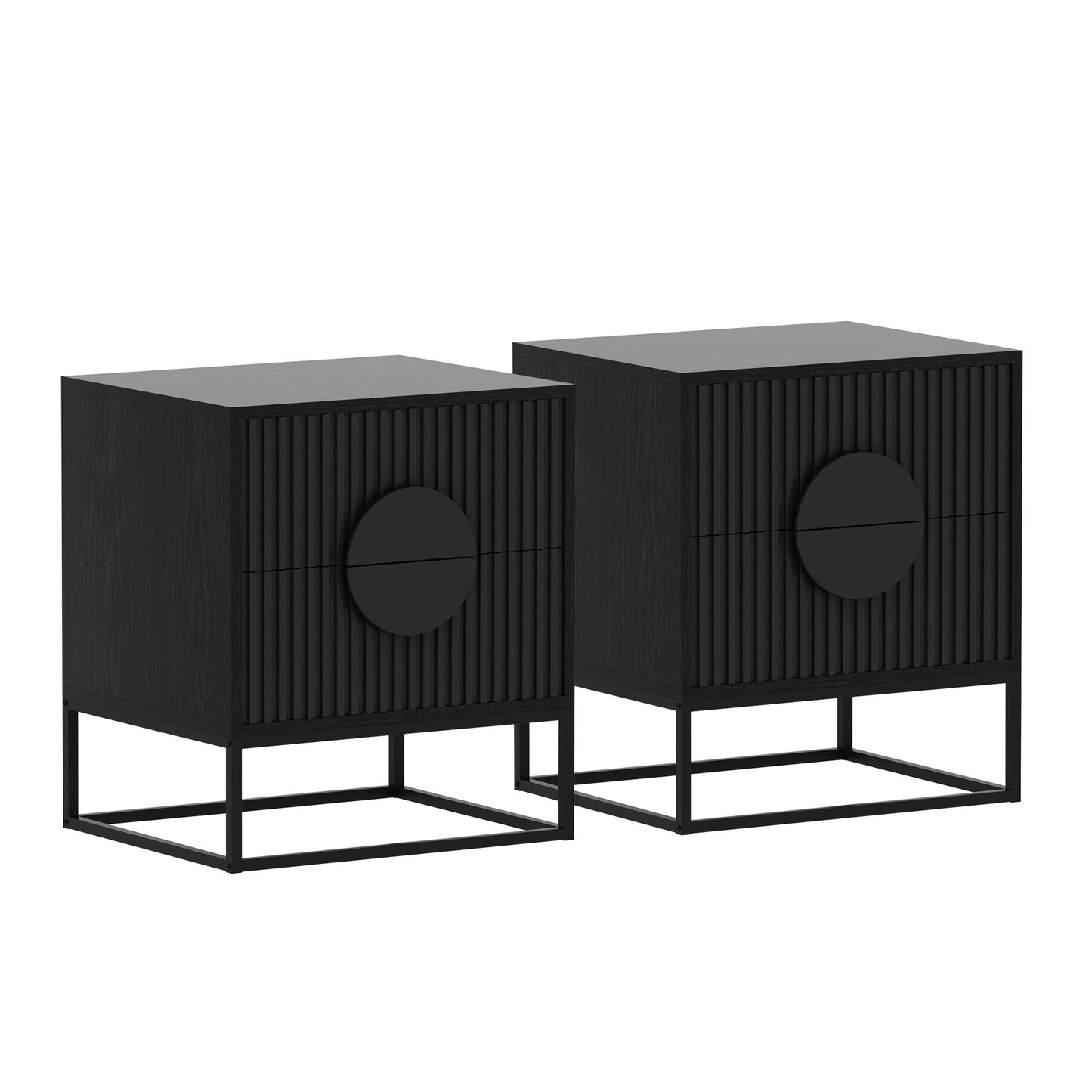 Sarantino Silvia Bedside Table with Black Handles and 2 Drawers