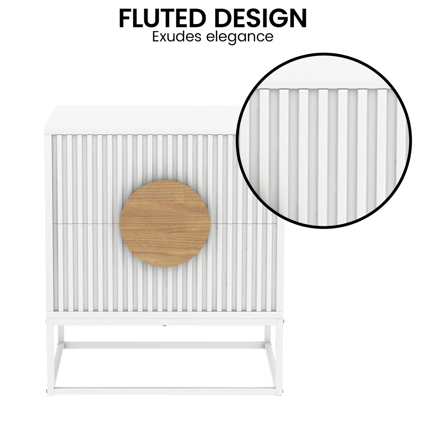 Sarantino Silvia Bedside Table with 2 Drawers - White