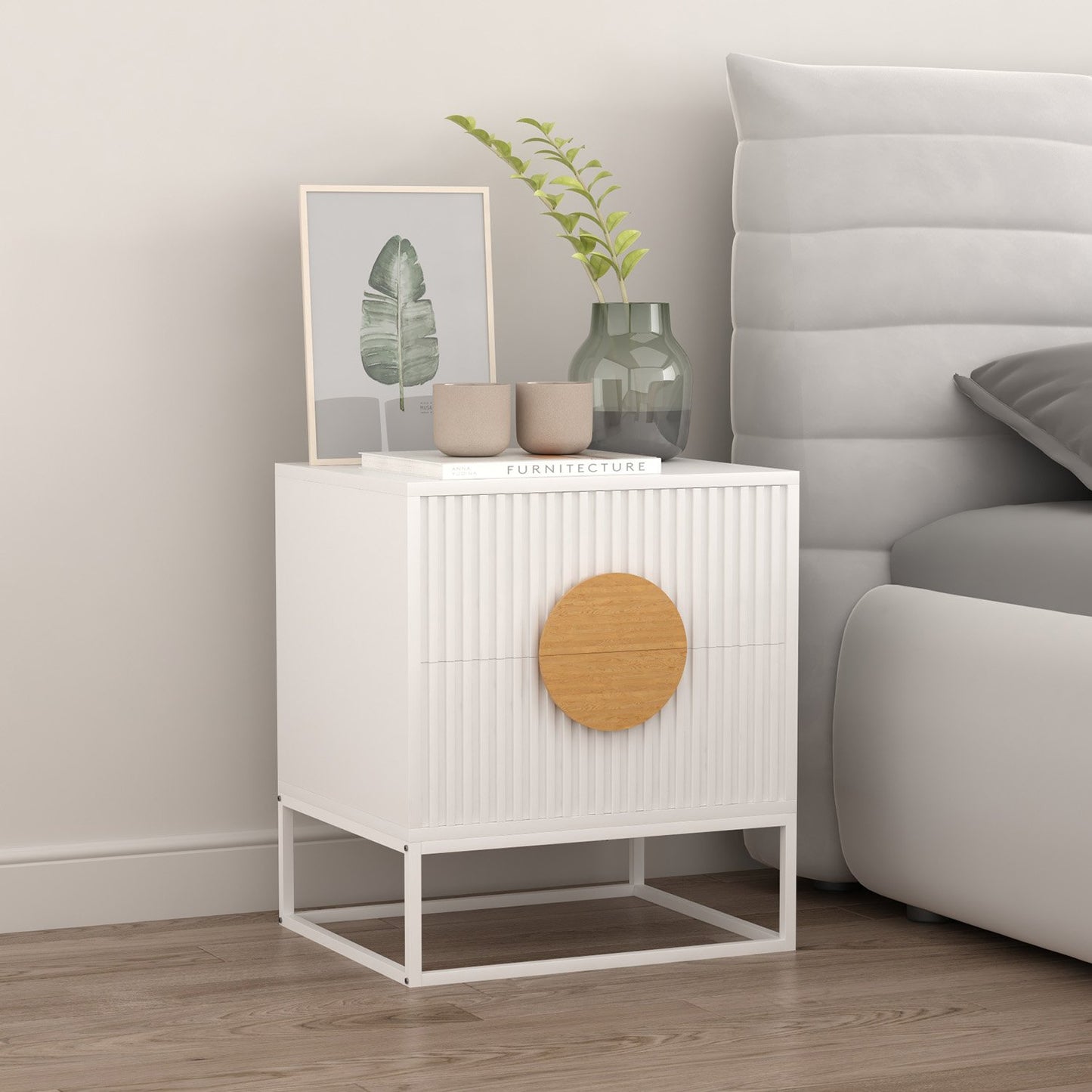 Sarantino Silvia Bedside Table with 2 Drawers - White