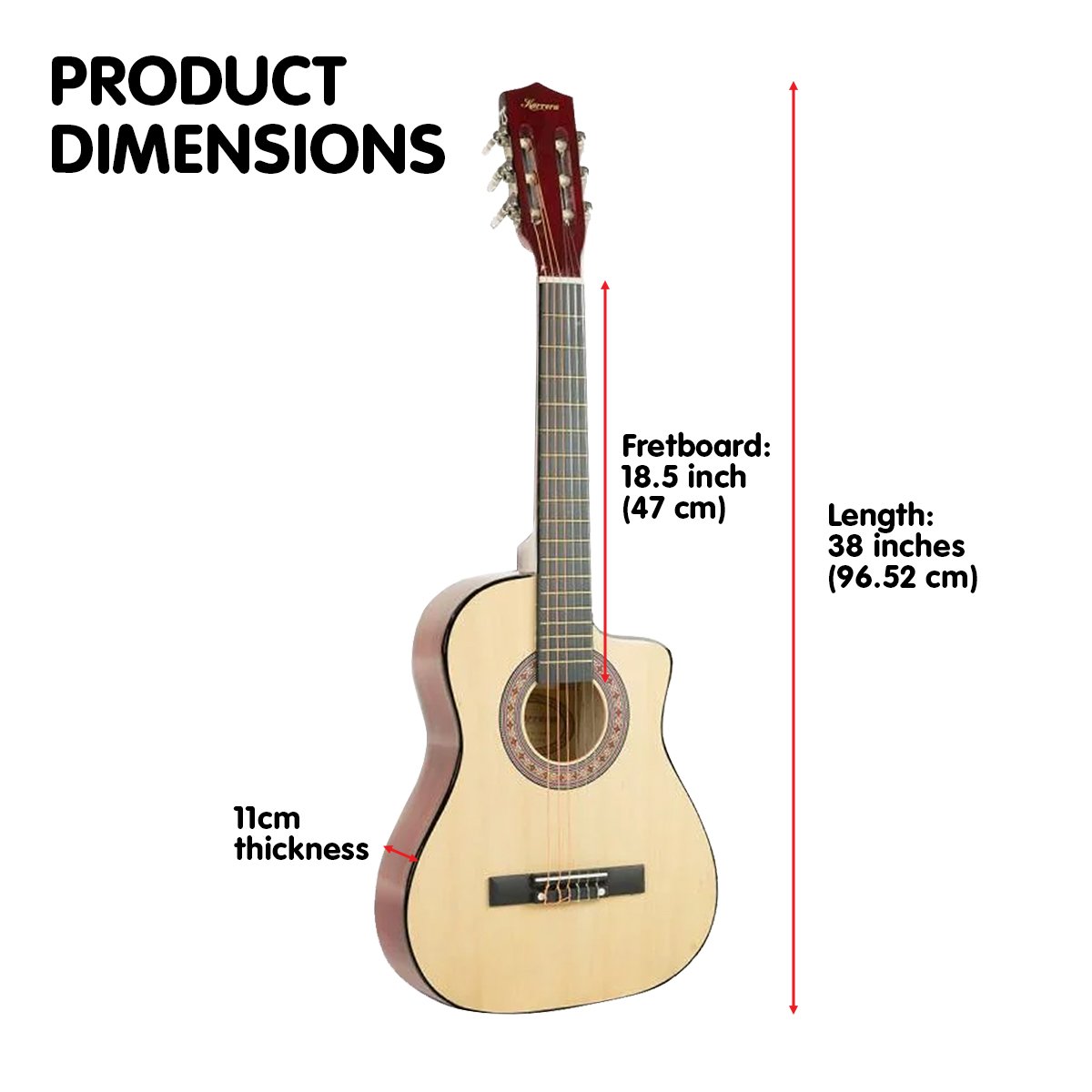Karrera 38in Cutaway Acoustic Guitar with Carry Bag - Natural
