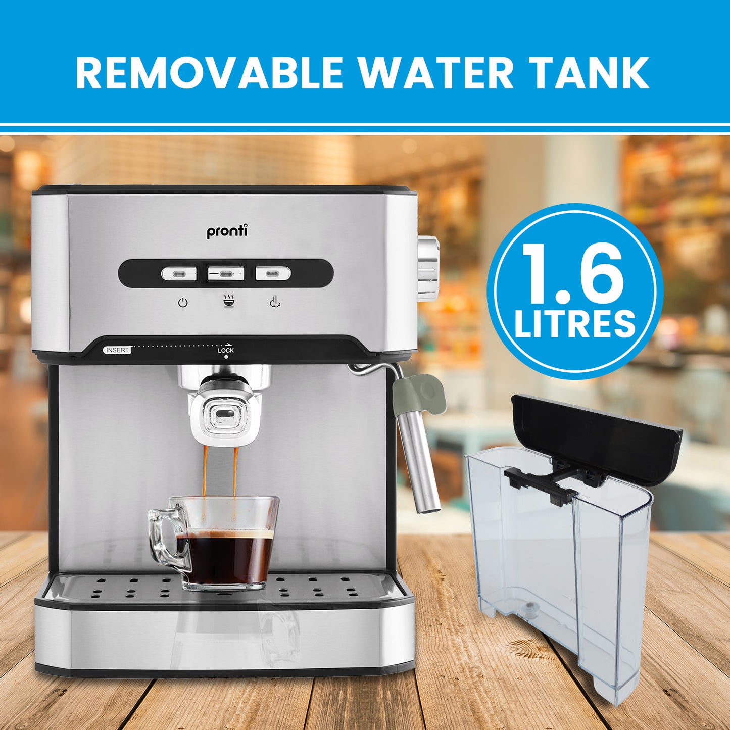 Pronti 1.6L Automatic Coffee Espresso Machine with Steam Frother