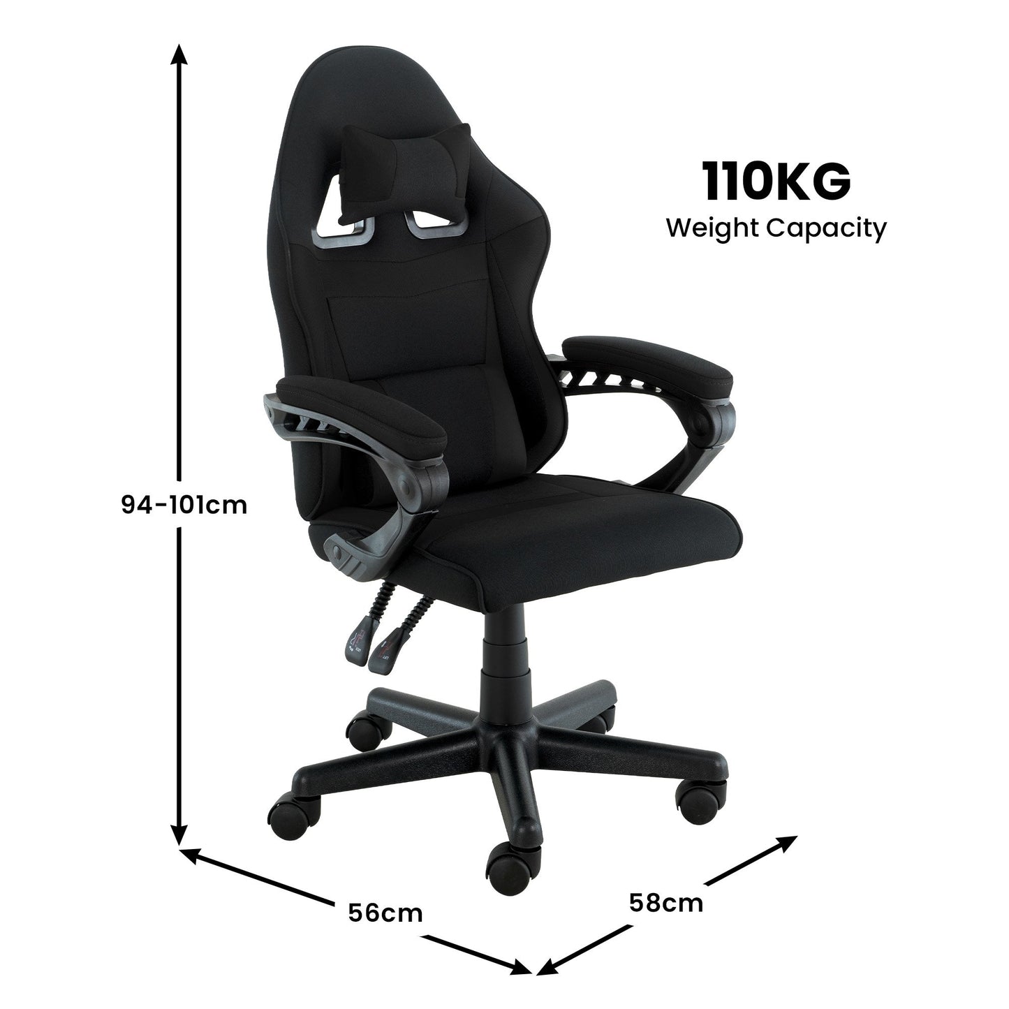 Sarantino Antre Kids Study Gaming Chair Black Computer Seat Adjustable Height Ergonomic Back Support, Padded Armrest