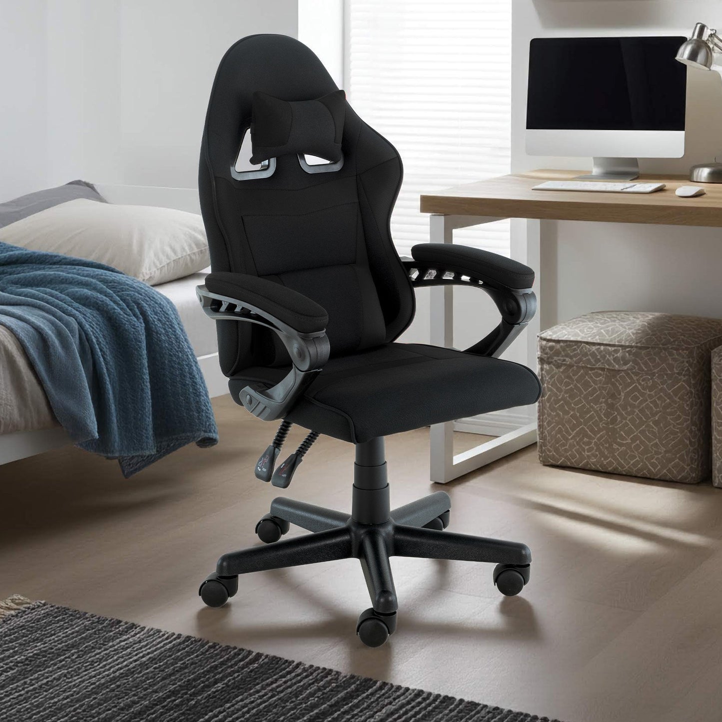 Sarantino Antre Kids Study Gaming Chair Black Computer Seat Adjustable Height Ergonomic Back Support, Padded Armrest