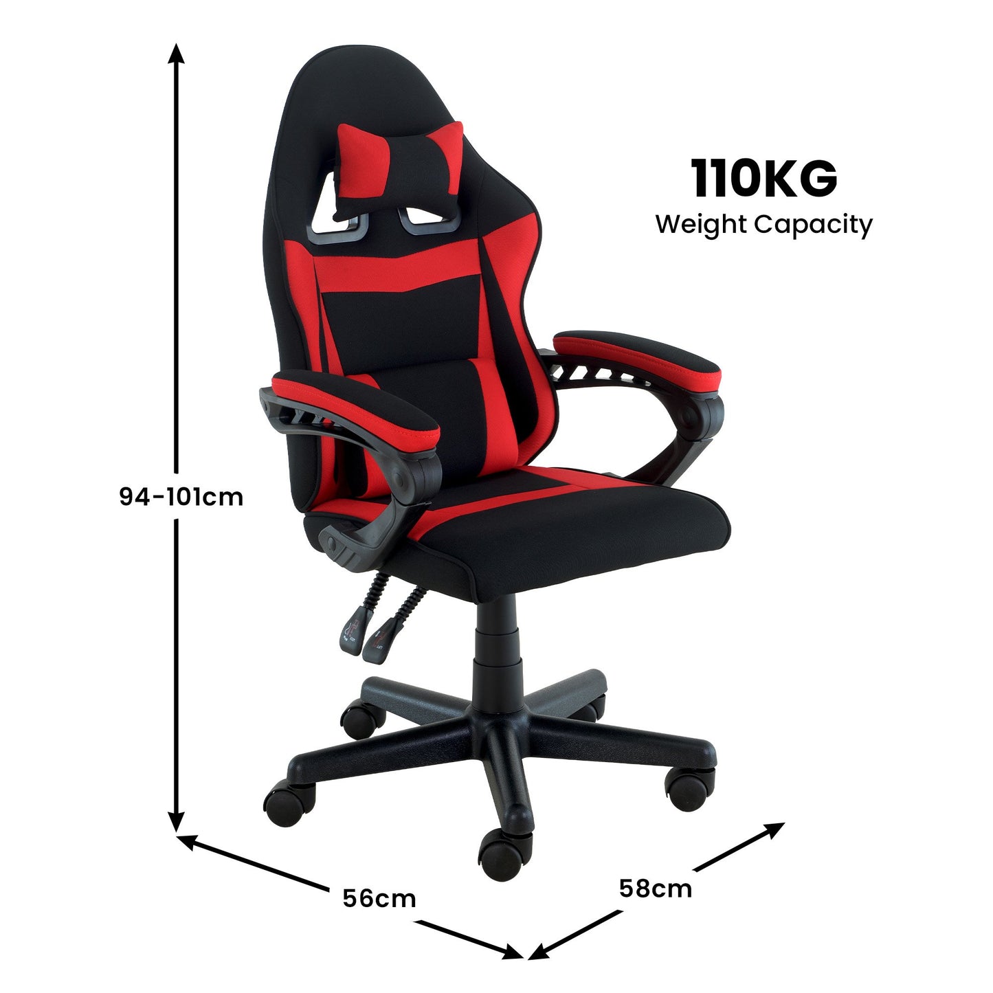 Sarantino Antre Kids Study Gaming Chair in Black and Red Office Adjustable Height Chair