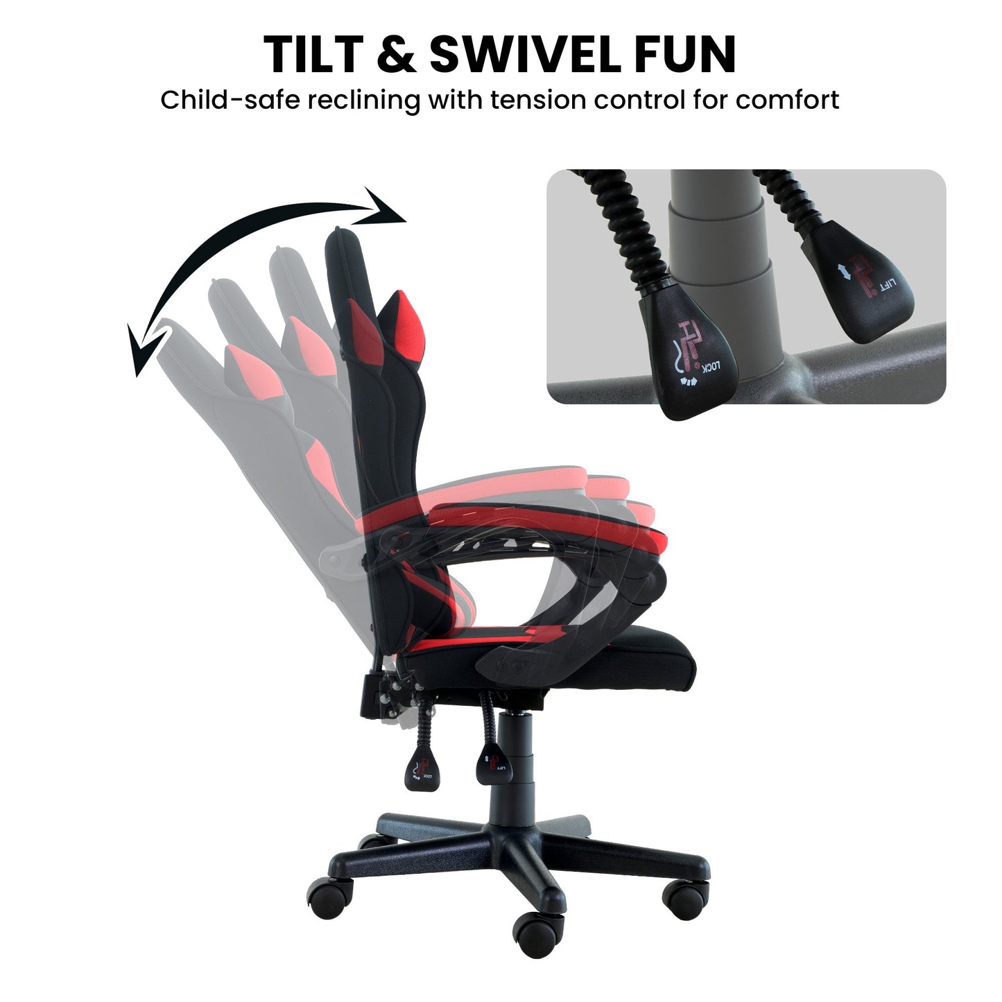 Sarantino Antre Kids Study Gaming Chair in Black and Red Office Adjustable Height Chair