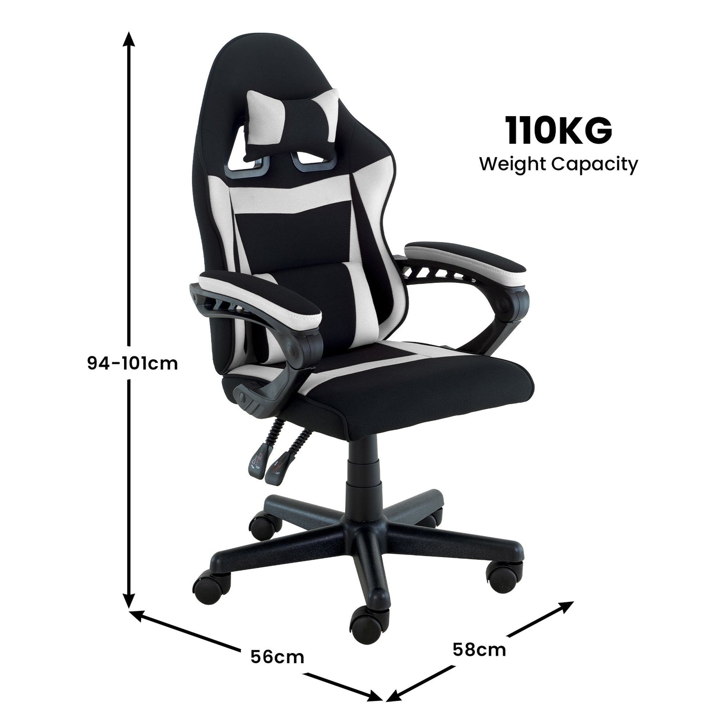 Sarantino Antre Kids Study Gaming Chair in Black and White Office Adjustable Height Chair