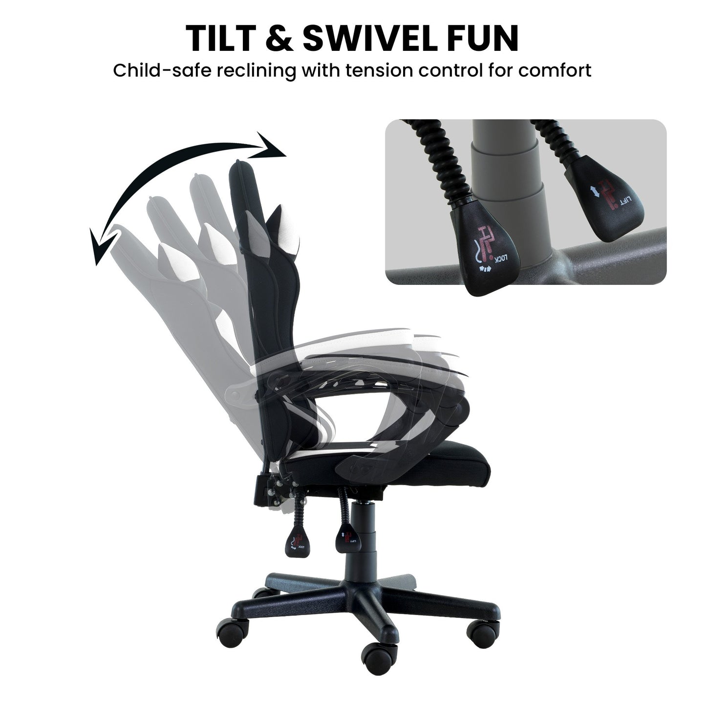 Sarantino Antre Kids Study Gaming Chair in Black and White Office Adjustable Height Chair