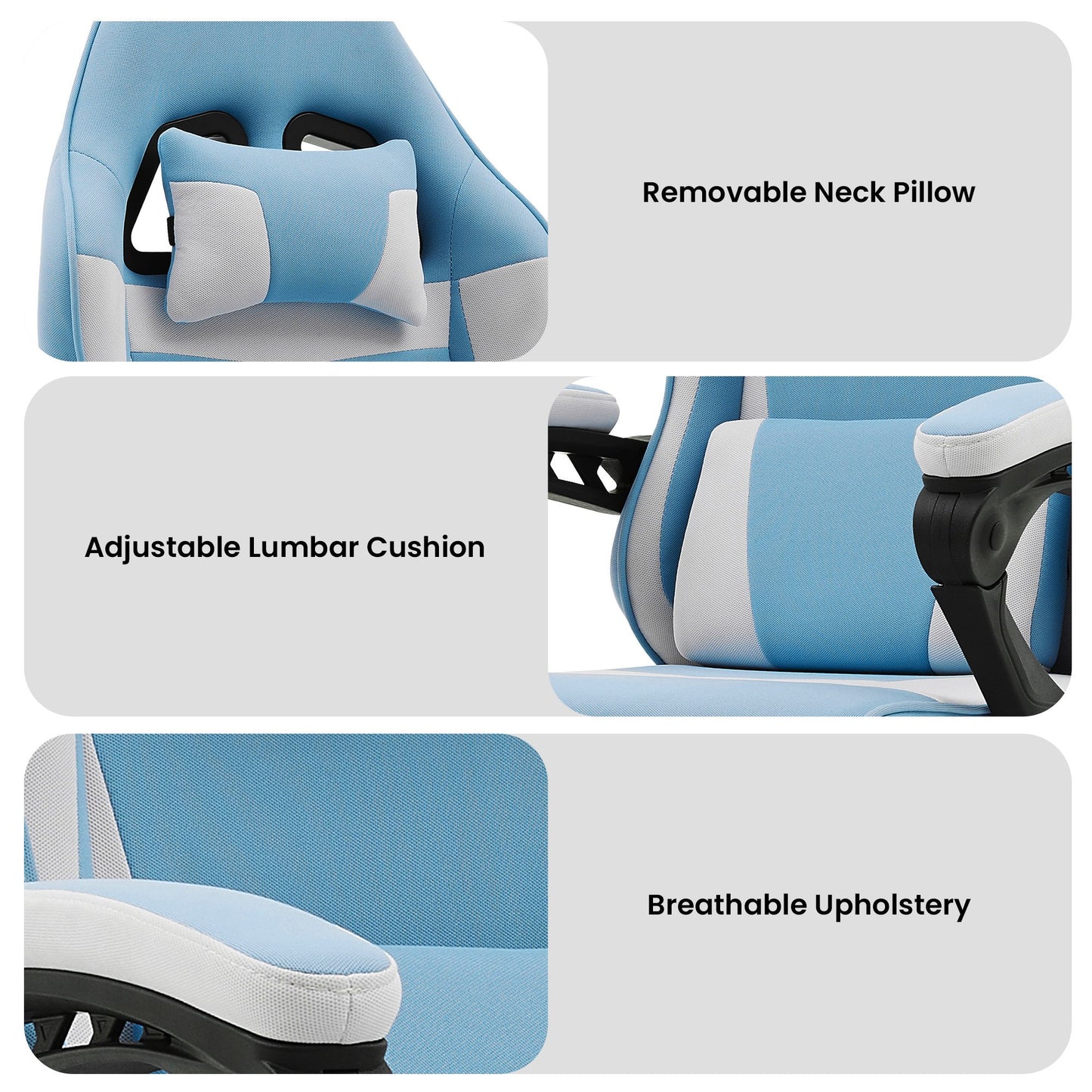Sarantino Antre Kids Study Gaming Chair Blue White Computer Desk Seat Racing Inspired-Look with Adjustable Height, Ergonomic Back Support, Padded Armrests