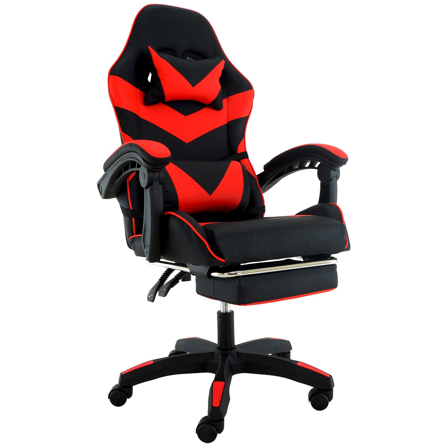 Sarantino Cueva Reclining High Back Office Gaming Chair with Retractable Footrest Office Computer Seating in Black/Red