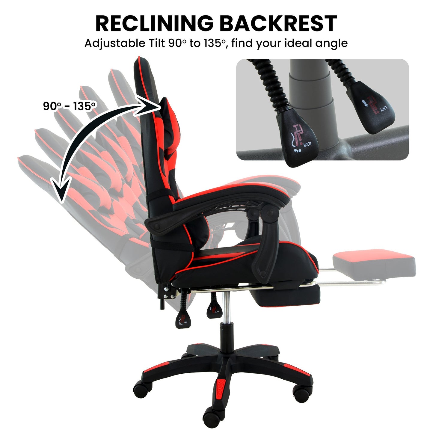 Sarantino Cueva Reclining High Back Office Gaming Chair with Retractable Footrest Office Computer Seating in Black/Red