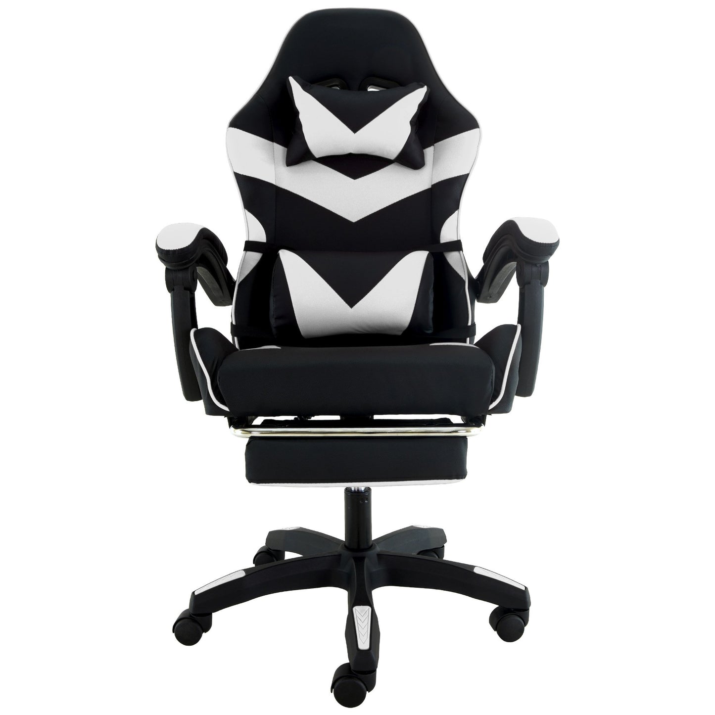 Sarantino Cueva Reclining High Back Office Gaming Chair with Retractable Footrest Office Computer Seating in Black/White