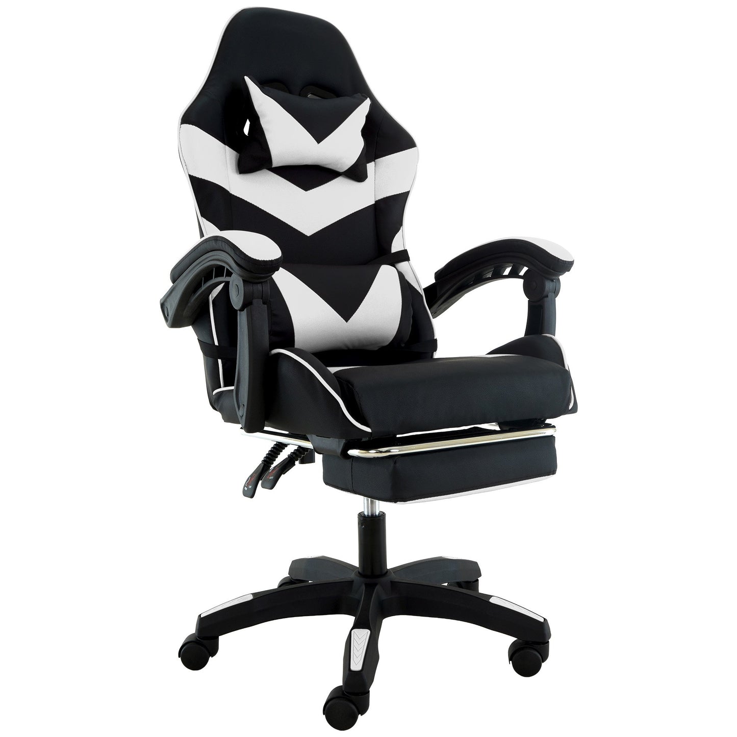 Sarantino Cueva Reclining High Back Office Gaming Chair with Retractable Footrest Office Computer Seating in Black/White