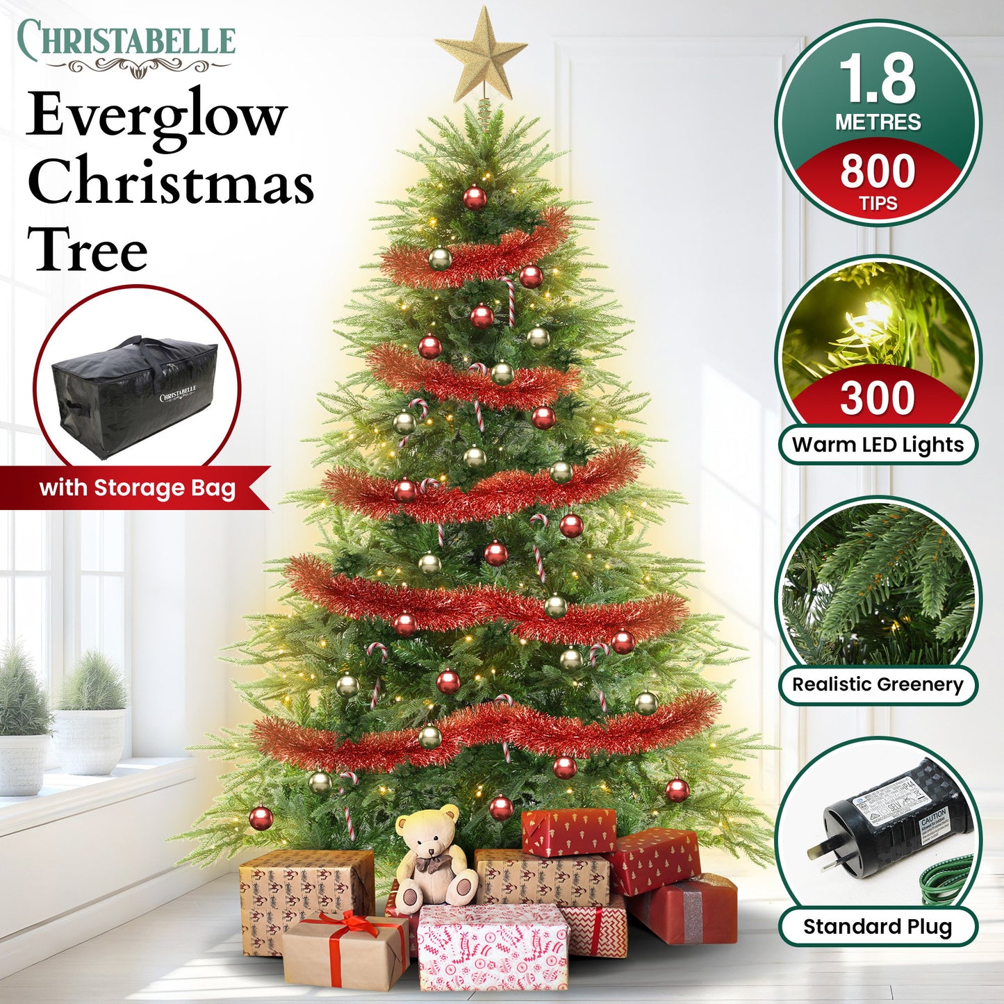 Christabelle 1.8m Prelit Everglow Fir Christmas Tree with 300 LED Lights