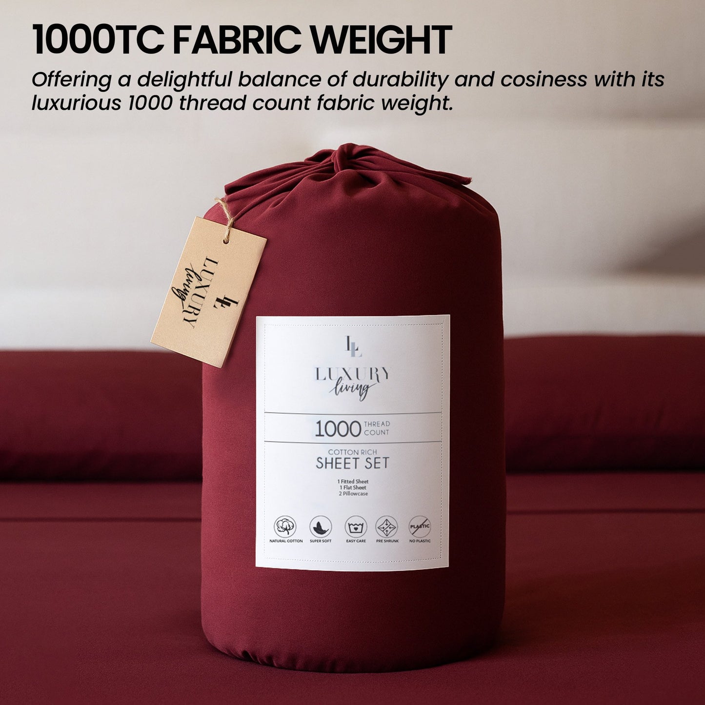 1000 Thread Count Cotton Rich King Bed Sheets 4-Piece Set in Burgundy