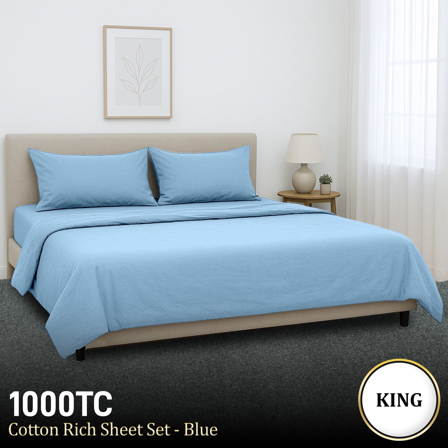 1000 Thread Count Cotton Rich King Bed Sheets 4-Piece Set in Blue