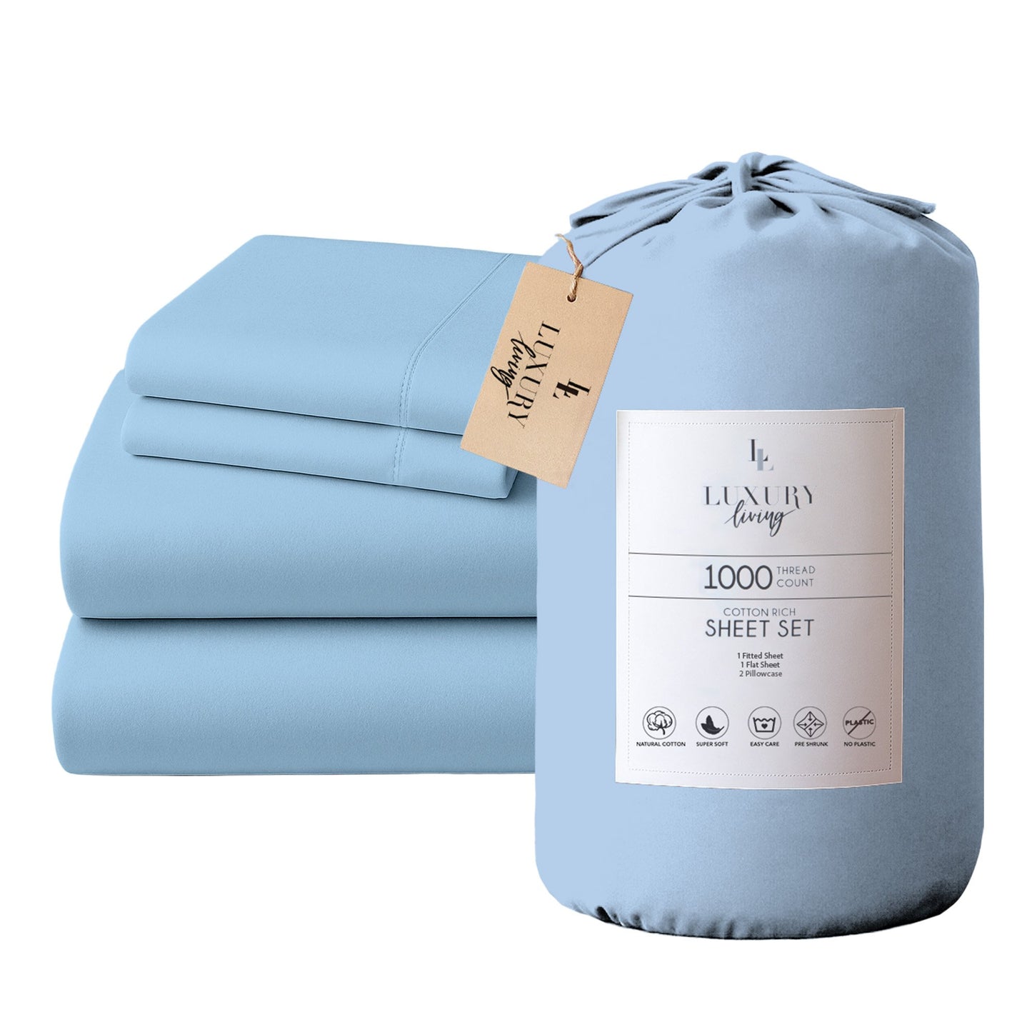 1000 Thread Count Cotton Rich King Bed Sheets 4-Piece Set in Blue