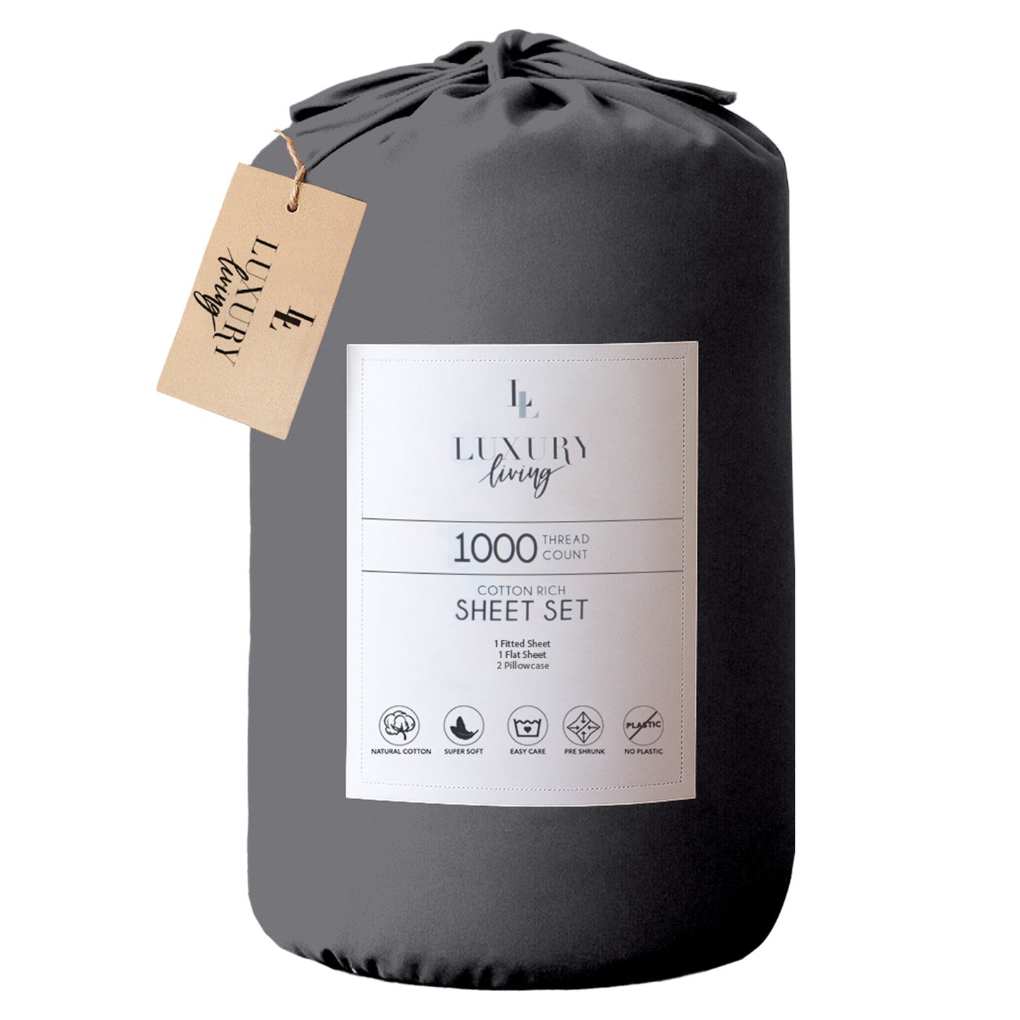 1000 Thread Count Cotton Rich King Bed Sheets 4-Piece Set in Charcoal