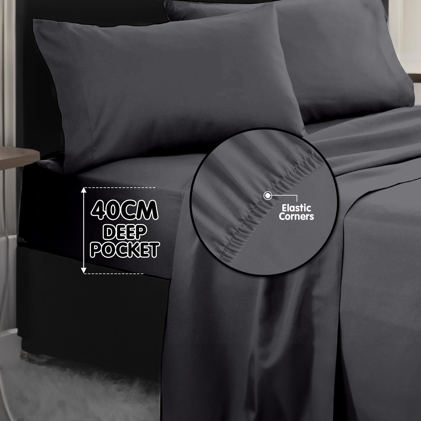 1000 Thread Count Cotton Rich King Bed Sheets 4-Piece Set in Charcoal