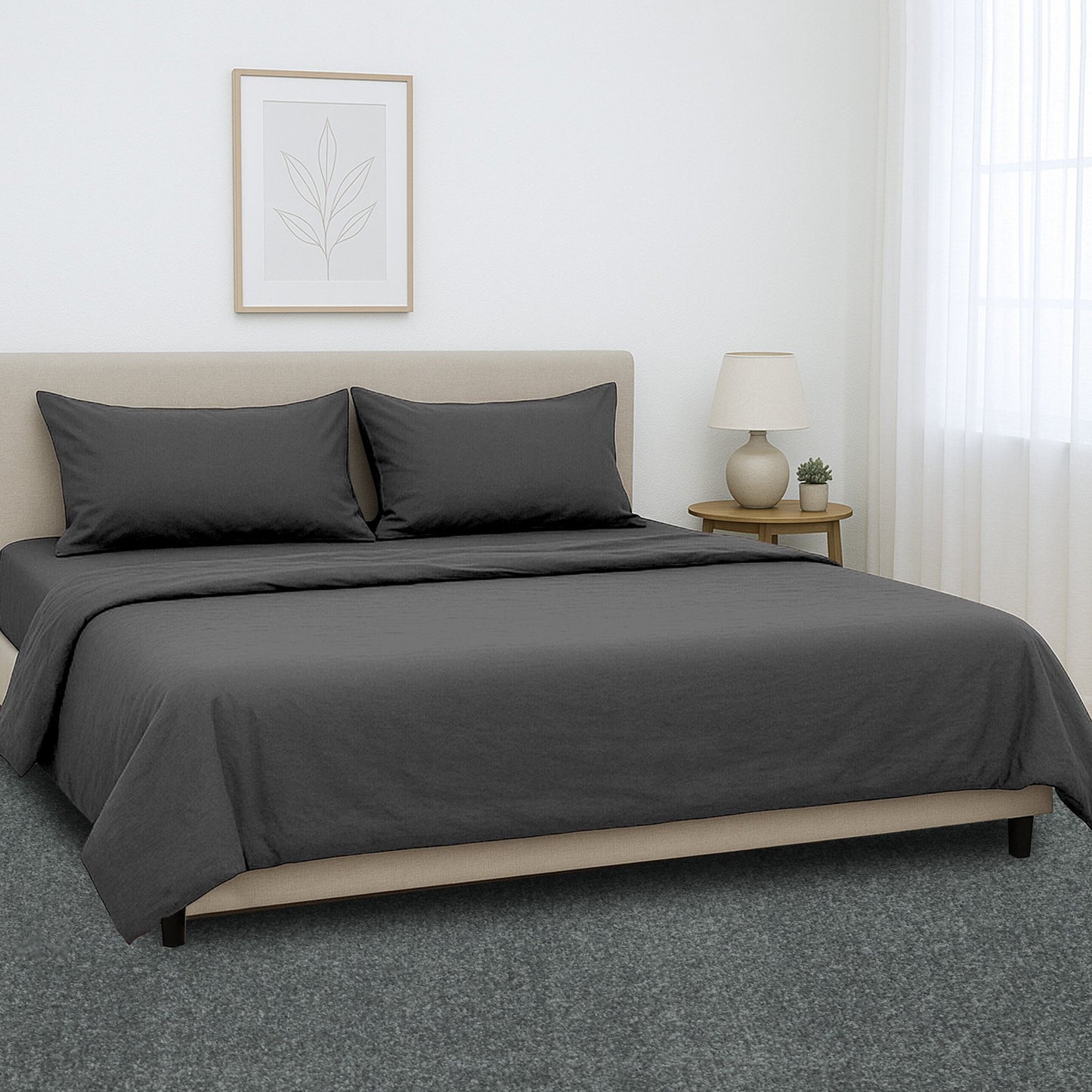 1000 Thread Count Cotton Rich King Bed Sheets 4-Piece Set in Charcoal