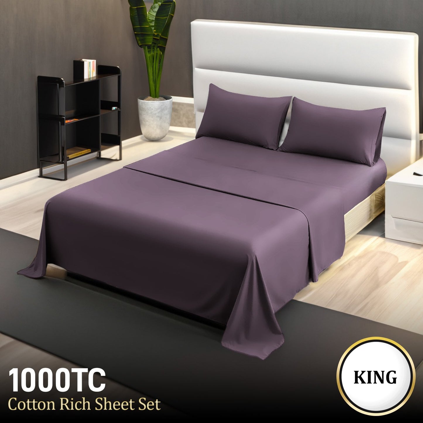 1000 Thread Count Cotton Rich King Bed Sheets 4-Piece Set in Lilac