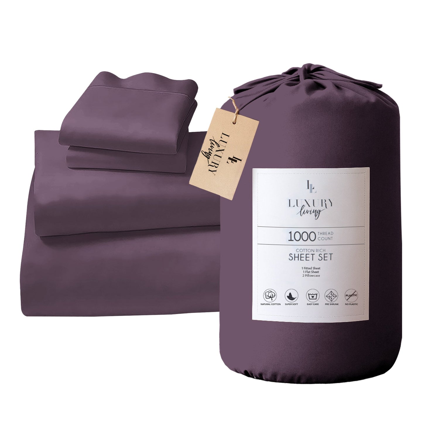 1000 Thread Count Cotton Rich King Bed Sheets 4-Piece Set in Lilac