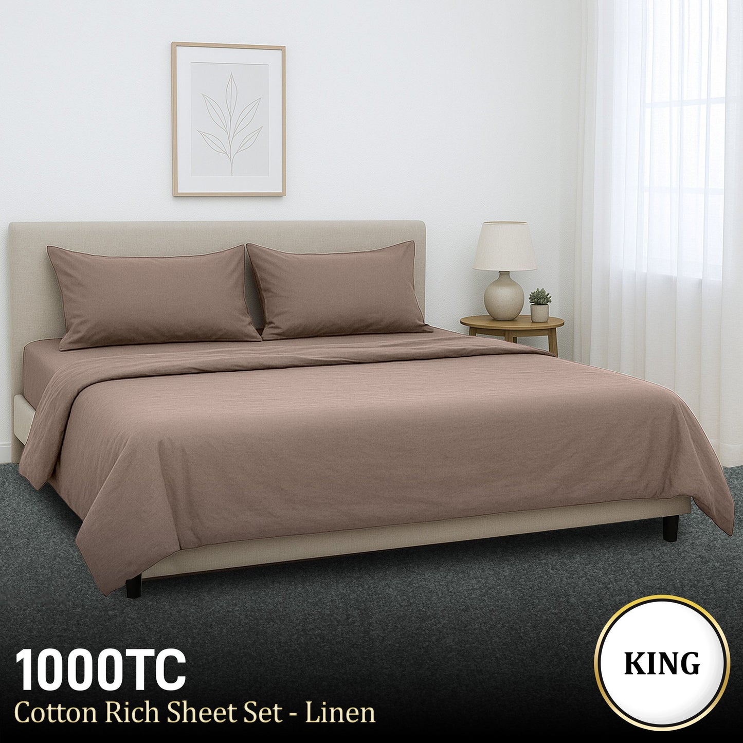 1000 Thread Count Cotton Rich King Bed Sheets 4-Piece Set in Linen