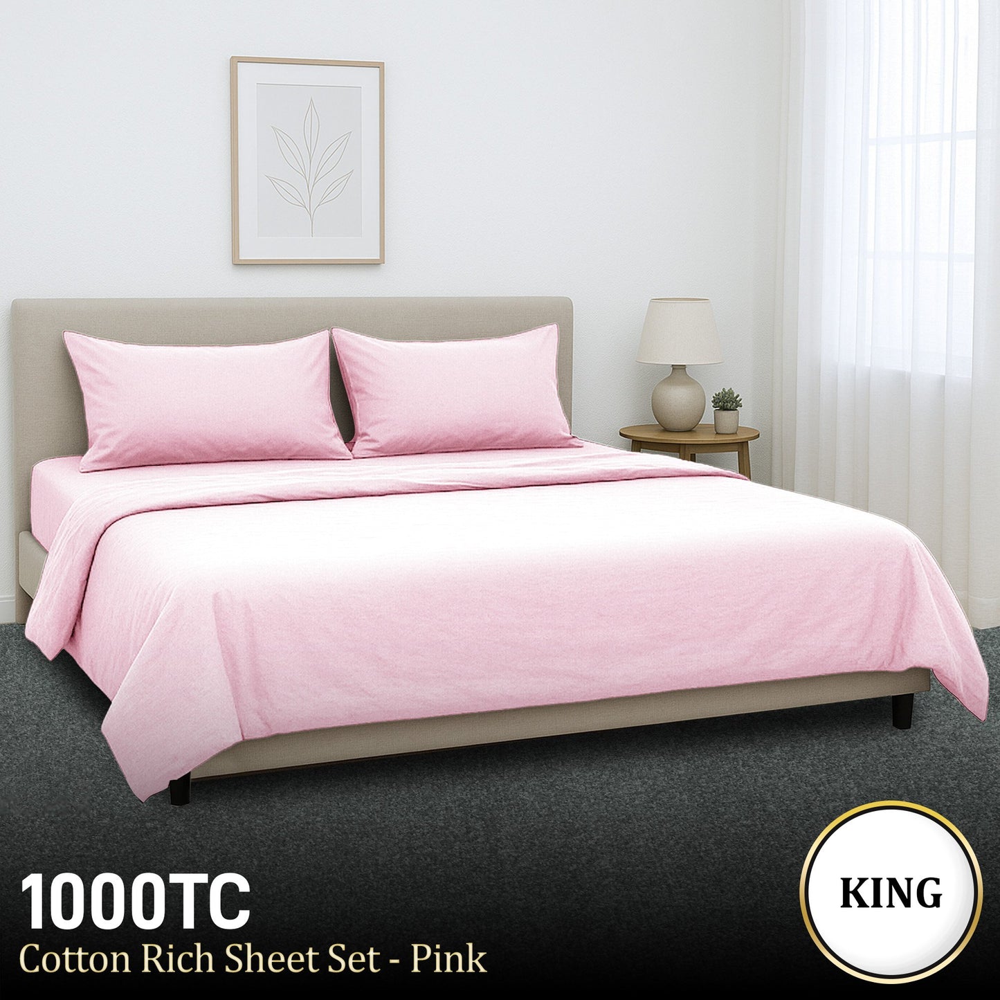 1000 Thread Count Cotton Rich King Bed Sheets 4-Piece Set in Pink