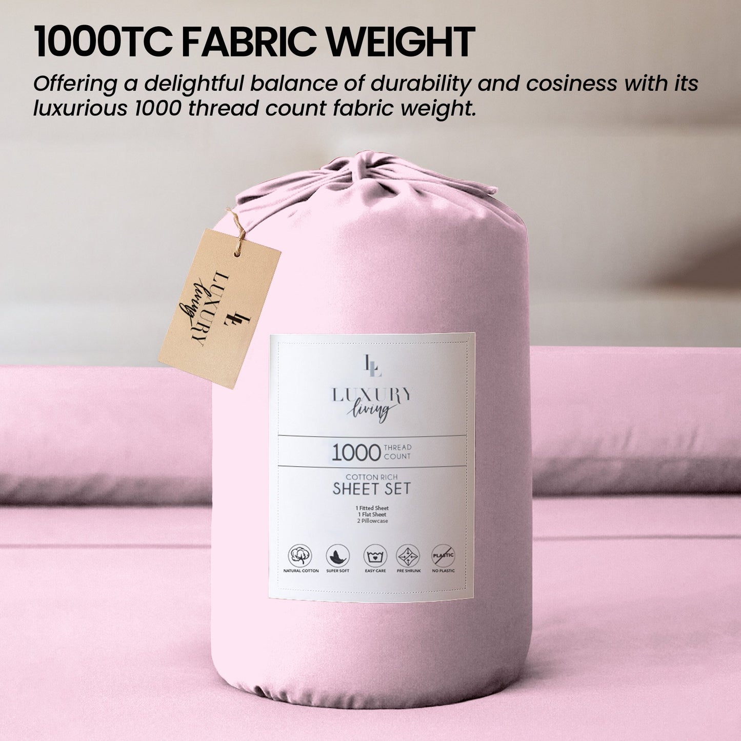 1000 Thread Count Cotton Rich King Bed Sheets 4-Piece Set in Pink