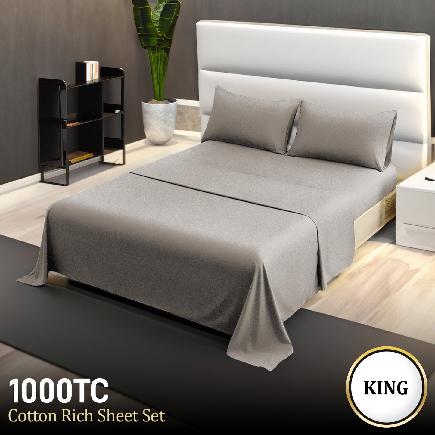 1000 Thread Count Cotton Rich King Bed Sheets 4-Piece Set in Silver