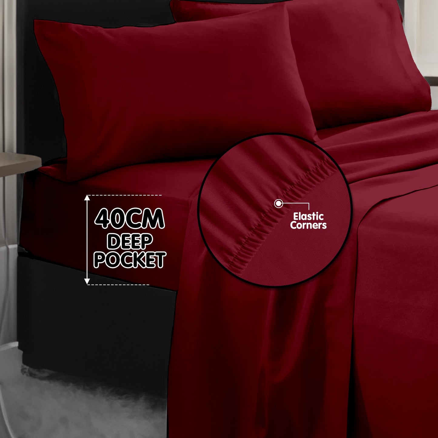 1000 Thread Count Cotton Rich Queen Bed Sheets 4-Piece Set in Burgundy