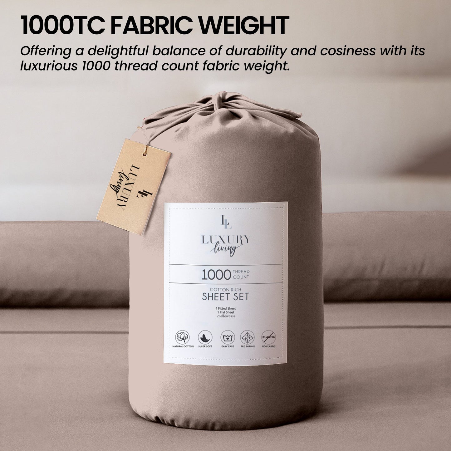 1000 Thread Count Cotton Rich Queen Bed Sheets 4-Piece Set in Linen